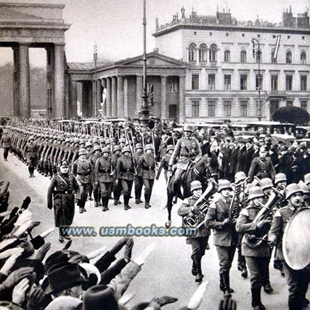 Nazi police guard under the Brandenburg Gate in Berlin