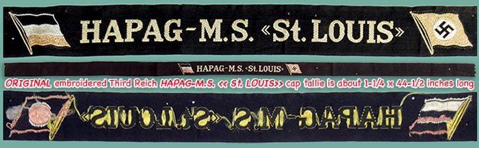 Third Reich Hapag St. Louis cap ribbon with swastika