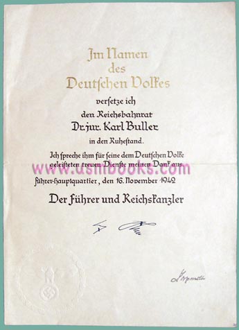 Hitler / Dorpmueller signed document