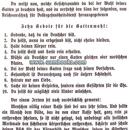 Nazi 10 Commandments for choosing a spouse
