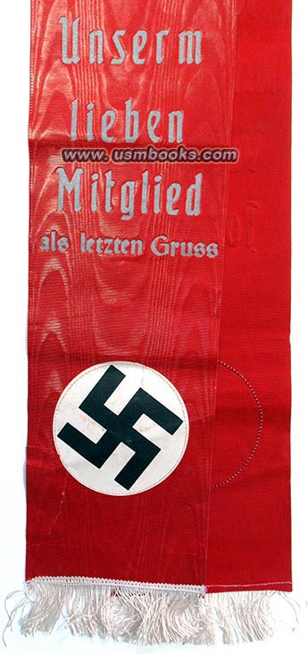 Nazi funeral wreath sash with swastika