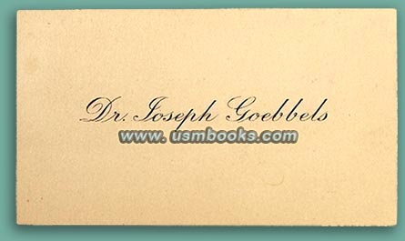 Reichsminister Dr. Joseph Goebbels business card, Goebbels calling card