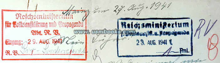 Nazi Propaganda Ministry receiving stamp