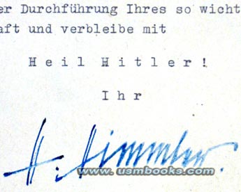 Heinrich Himmler pen and ink signature