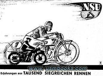 NSU motorcycle advertising 1937