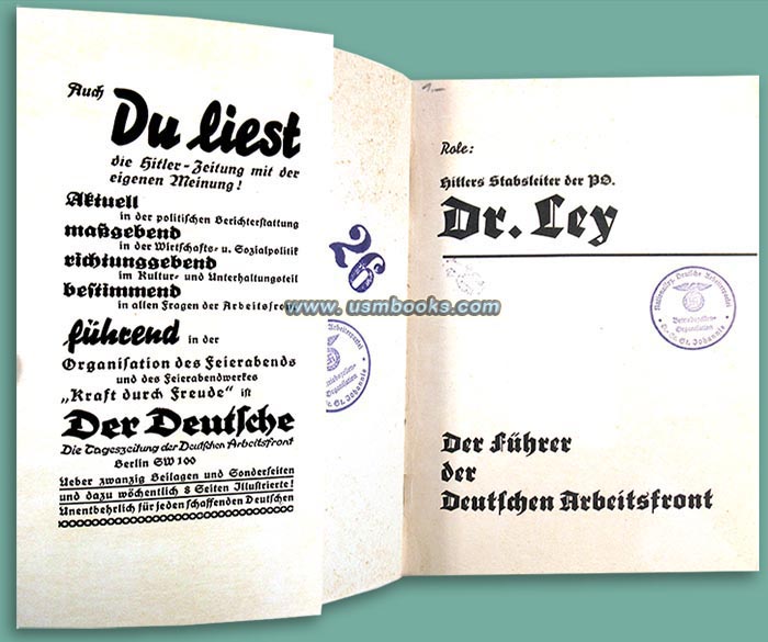 1934 Nazi book Hitlers Stabsleiter der P.O. Dr. Ley - Der Fhrer der deutschen Arbeitsfront
