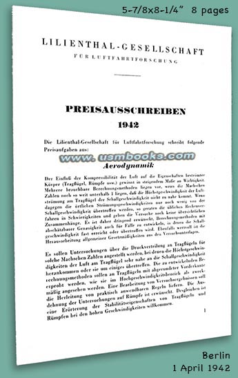Preisausschreiben 1942 der Lilienthal-Gesellschaft für Luftfahrtforschung
