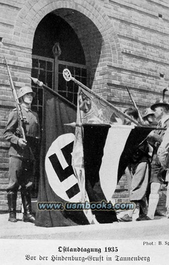 Swastika flags at the Hindenburg crypt at Tannenberg