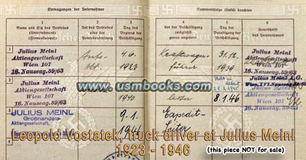 Nazi Arbeitsbuch of a Julius Meinl employee