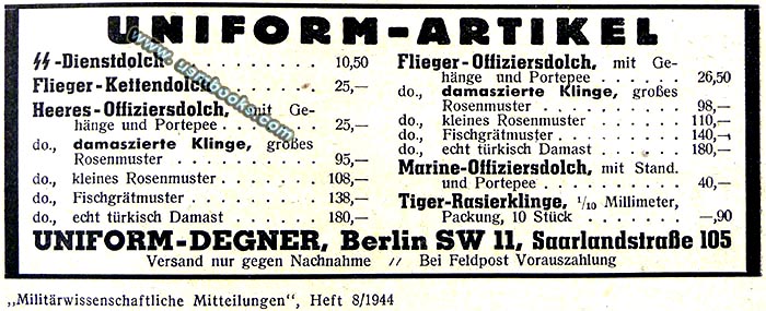 Nazi uniform accessory mail order company, SS Dienstdolch