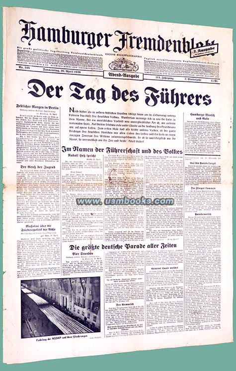 Hamburger Fremdenblatt 20 April 1944, Hitler's 50th birthday