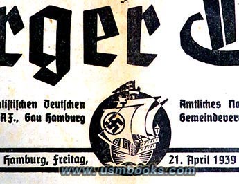 Nazi Party newspaper Hamburg 21 April 1939