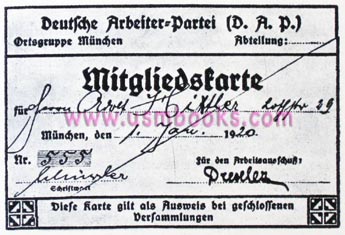 Adolf Hitler membershop card DAP