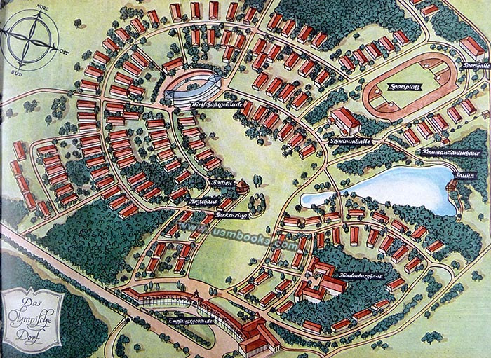1936 color map Berlin Olympic Village, Village of Peace