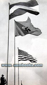 Nazi swastika flag, American flag, French flag