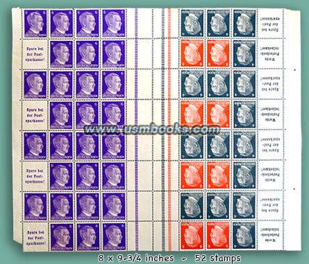 unused sheet Adolf Hitler Deutsches Reich postage stamps