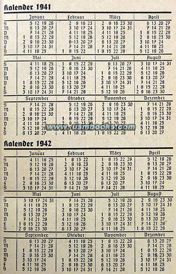 Nazi police calendar 1941 and 1942