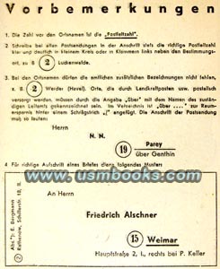 1944 Nazi letter mailing instructions