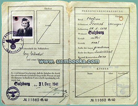 Nazi passport issued in Salzburg, 31 December 1941
