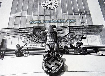 Nazi eagle and swastika on the Nuremberg railway station