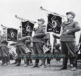 RAD, Nazi swastika banners on trumpets