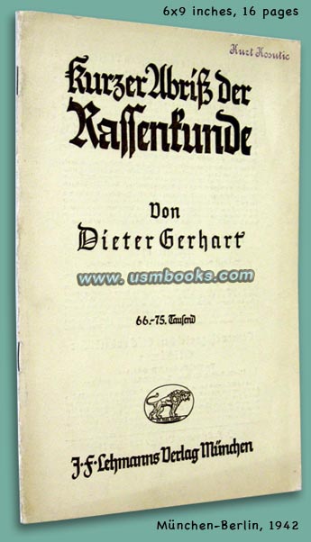1942 Kurzer Abriß der Rassenkunde or Short Synopsis of Ethnology by Dieter Gerhart
