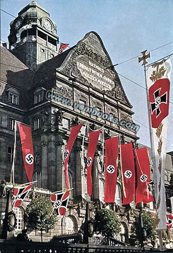 Nazi swastika banners Kassel City Hall 1939