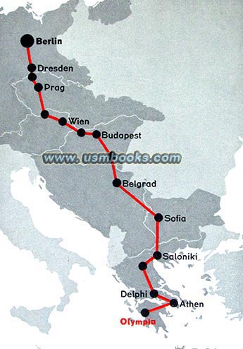 Olympic flame route Greece to Germany 1936