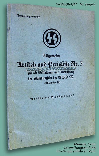 Allgemeine SS Artikel- und Preisliste Nr. 3 für die Bekleidung und Ausrüstung der Schutzstaffeln der NSDAP