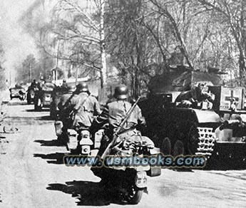 Nazi tanks and motorcycle troops in Norway