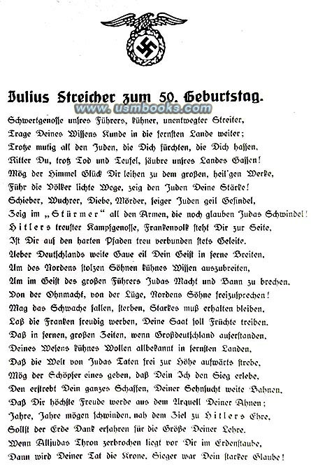 anti-Semitic Gauleiter Julius Streicher 50th birthday
