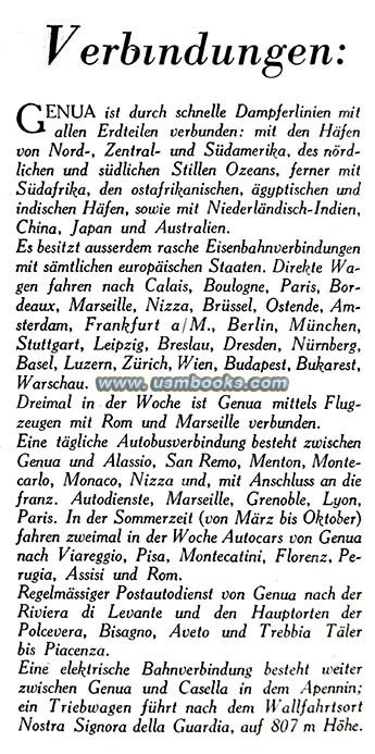 Fascist Italian tourist information on GENOA in german, 1937