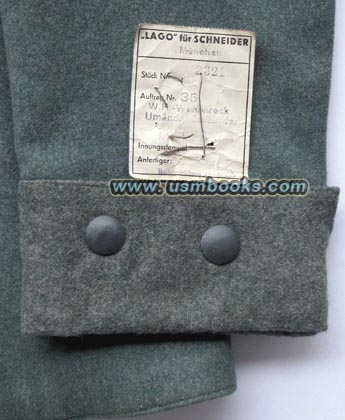 Nazi tailor label on Waffenrock sleeve