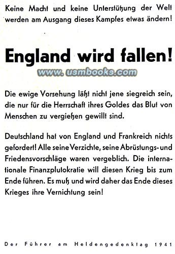 Adolf Hitler quote, ENGLAND WILL FALL!
