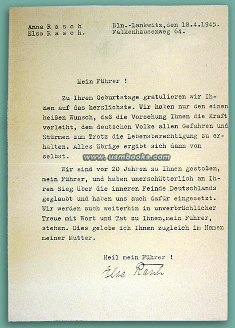 1945 birthday wishes for Adolf Hitler, Hitler supporters