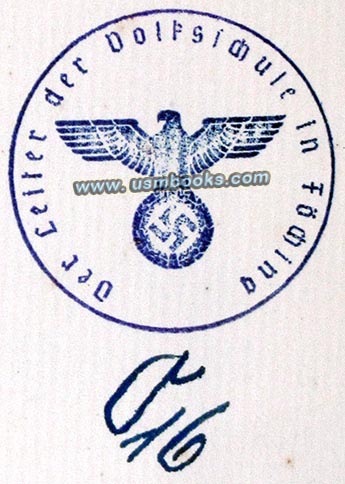 Nazi eagle and swastika stamp Volksschule Fching