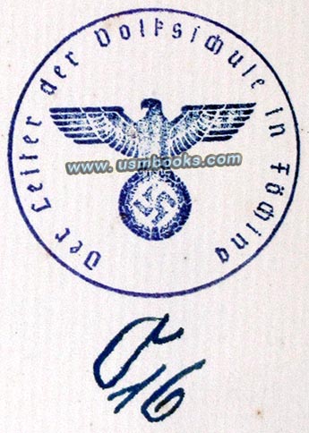 Nazi eagle and swastika stamp Volksschule Föching