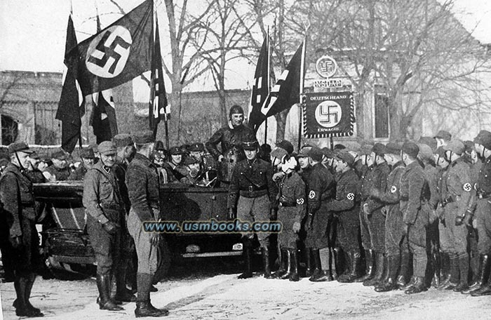 early SA troops with swastika flags