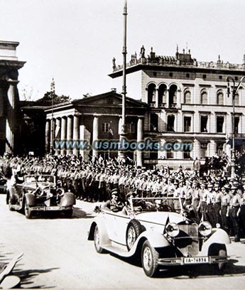 Hermann Gring in a huge open Mercedes-Benz with SA Stabchef Ernst Rhm in front of the Brandenburg Gate