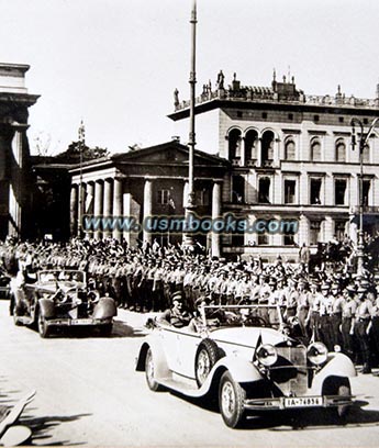 Hermann Göring in a huge open Mercedes-Benz with SA Stabchef Ernst Röhm in front of the Brandenburg Gate