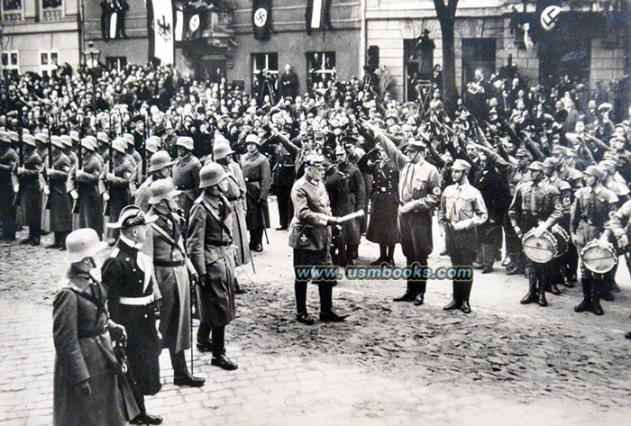 Hindenburg, Potsdam, Nazi salute, swastika flags