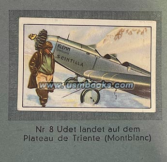 Ernst Udet and his Klemm airplane Scintilla after it landed on the Montblanc