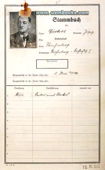 1940 Stammbuch Josef Purkert, Reichenberg in Sudetenland