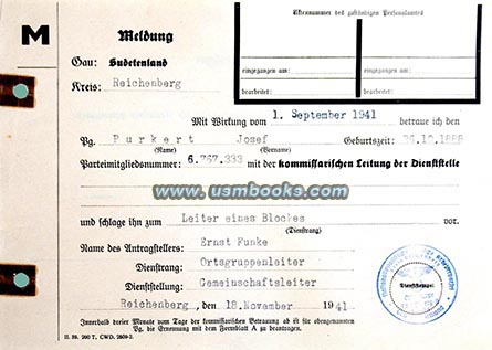 NSDAP Blockleiter, NSDAP Gau Sudetenland
