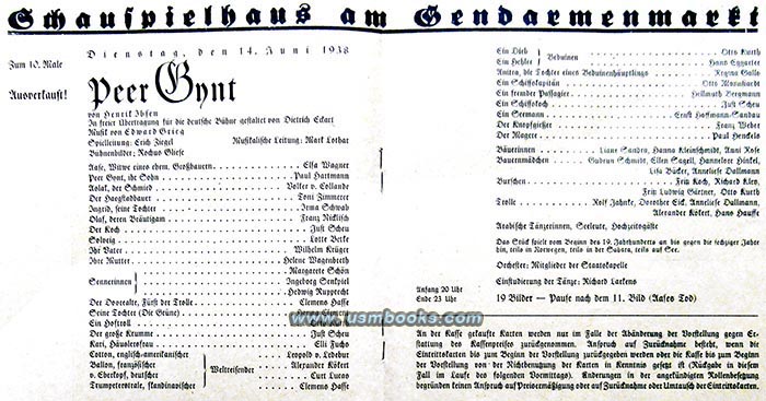 PEER GYNT, 1938 Staats-Theater Berlin Gendarmenmarkt