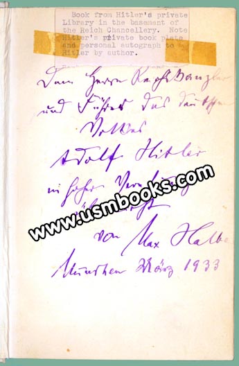 Max Halbe dedication to Adolf Hitler