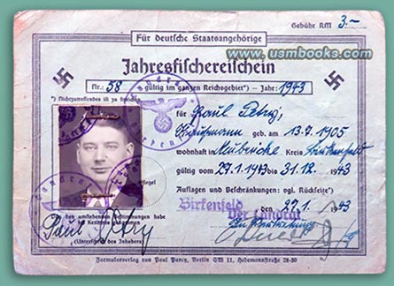 1943 Nazi Jahresfischereischein - Fishing License