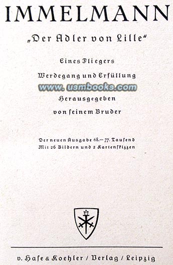 Immelmann der Adler von Lille, Verlag von Hase & Koehler Leipzig 1934 