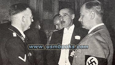 Reichsführer-SS Himmler and Reichsleiter Rosenberg with English Ambassador Henderson at the Kaiserhof Hotel in Berlin