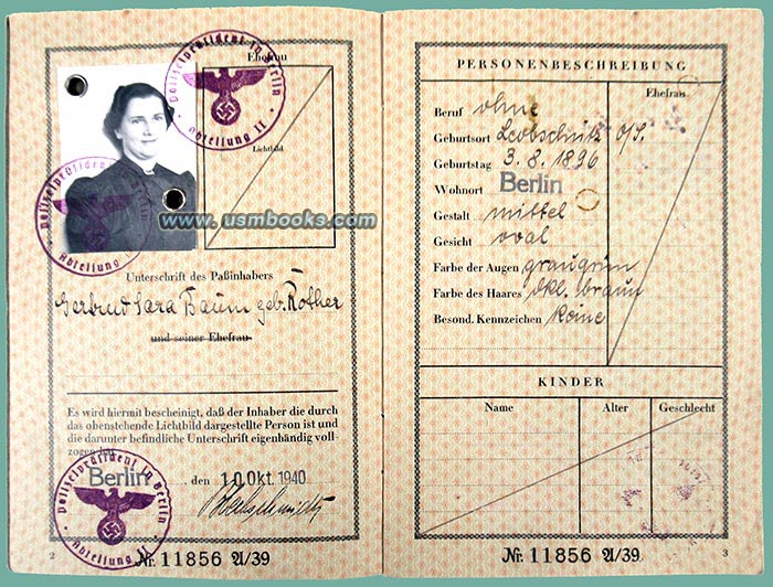 1940 J gestempelteReisepass Gertrud Sara Baum
